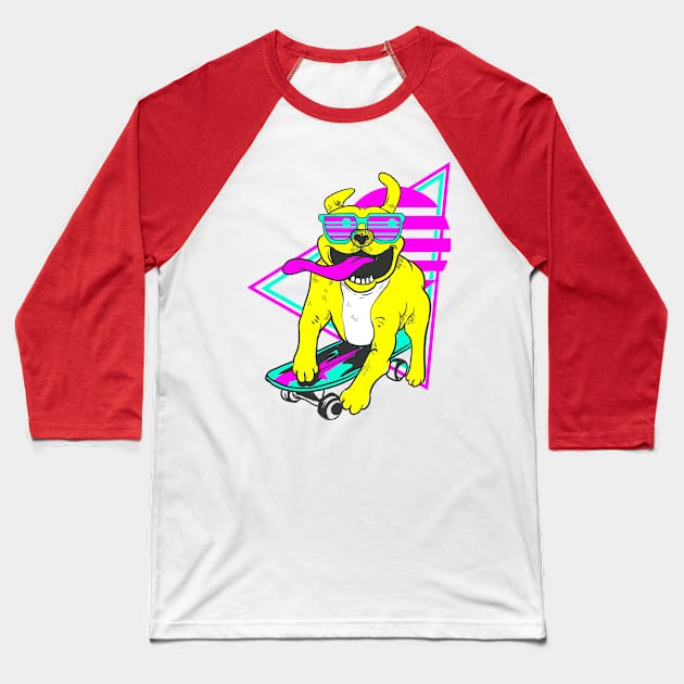 RETRO PIT BULL ON SKATES BOARD Baseball T-Shirt by Deduder.store